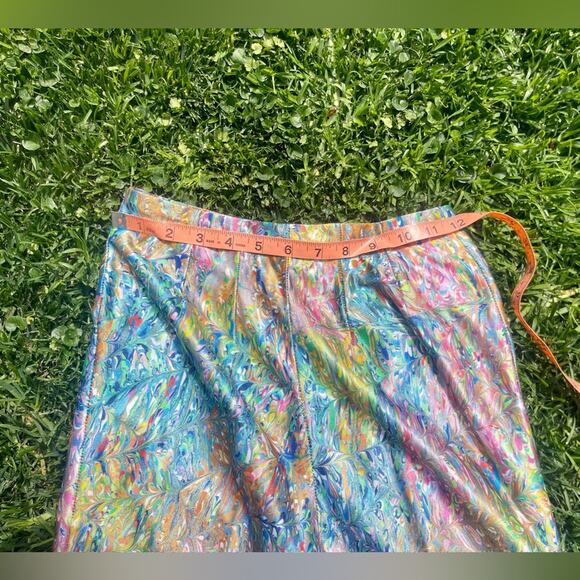 70s Vintage Wide Leg Nylon Pants in Rainbow Oil Slick Fabric - Picture 4 of 8